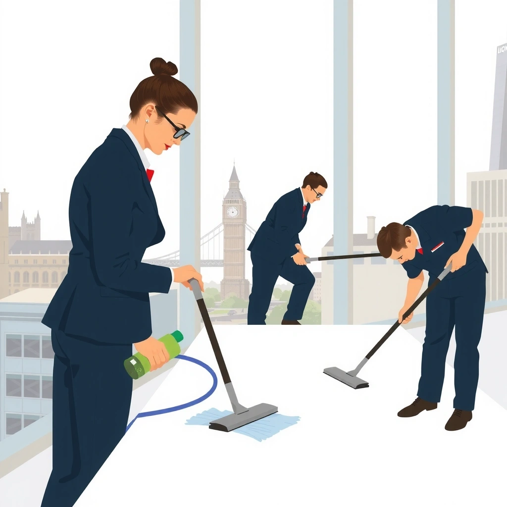 Professional cleaning team working in modern office